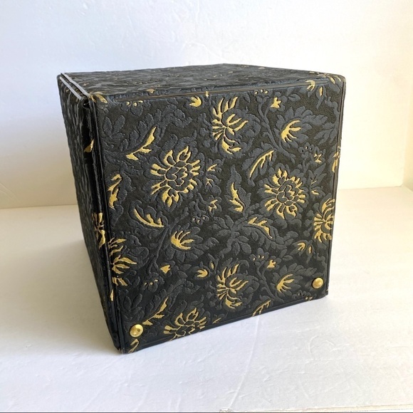 Vintage Hat Box Black & Gold Brocade Travel Bag - Picture 6 of 8